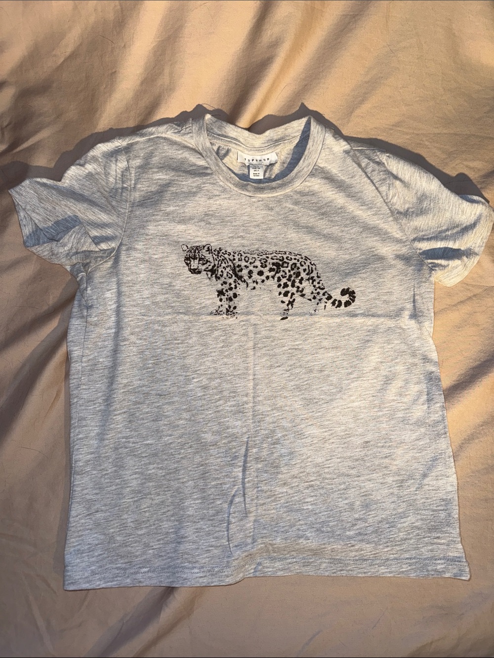 Topshop Heather Gray Leopard Graphic Baby Tee